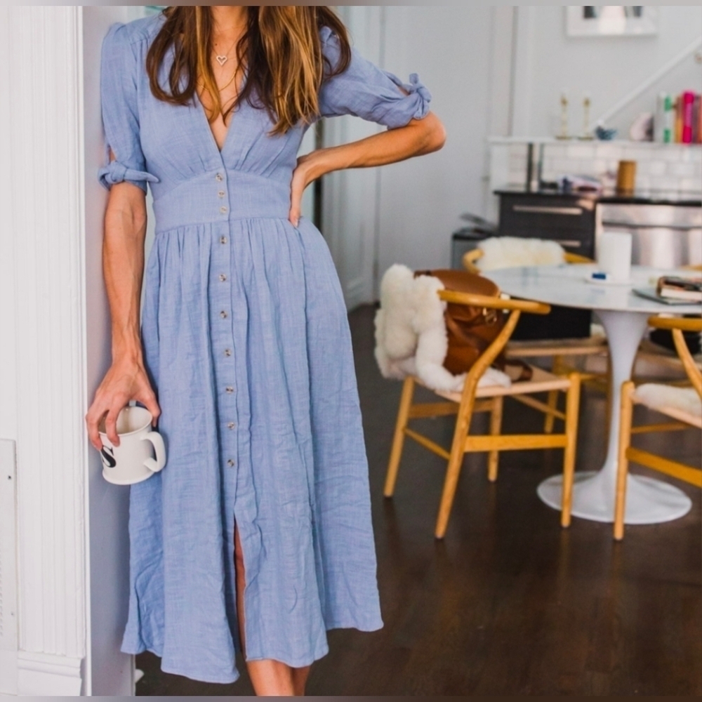 NWT Free People Love of My Life Midi Dress Steel Blue - Picture 4 of 5